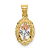 Load image into Gallery viewer, 14K Two-tone w/White Rhodium Rose In Oval Frame Charm
