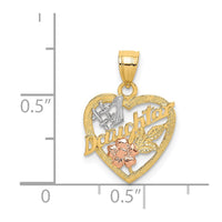 Load image into Gallery viewer, 14k Two-tone White Rhodium #1 DAUGHTER IN HEART w/Flowers Charm
