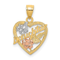 Load image into Gallery viewer, 14k Two-tone White Rhodium #1 DAUGHTER IN HEART w/Flowers Charm
