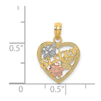 Load image into Gallery viewer, 14k Two-tone White Rhodium #1 SISTER In Heart w/ Flowers Charm
