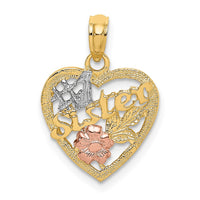 Load image into Gallery viewer, 14k Two-tone White Rhodium #1 SISTER In Heart w/ Flowers Charm
