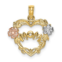 Load image into Gallery viewer, 14k Two-tone w/White Rhodium MOM Heart w/Flower Charm
