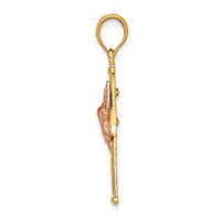 Load image into Gallery viewer, 14k Two-tone Textured Finish Cross w/ Dove Charm
