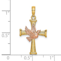 Load image into Gallery viewer, 14k Two-tone Textured Finish Cross w/ Dove Charm
