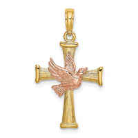 Load image into Gallery viewer, 14k Two-tone Textured Finish Cross w/ Dove Charm
