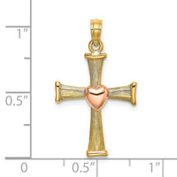 Load image into Gallery viewer, 14k Two-Tone Textured Finish Cross w/ Heart Charm
