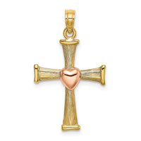 Load image into Gallery viewer, 14k Two-Tone Textured Finish Cross w/ Heart Charm
