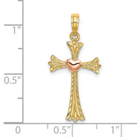 Load image into Gallery viewer, 14k Two-Tone Textured Cross w/ Heart Charm
