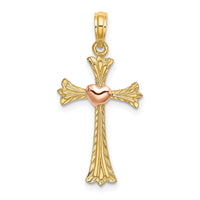 Load image into Gallery viewer, 14k Two-Tone Textured Cross w/ Heart Charm
