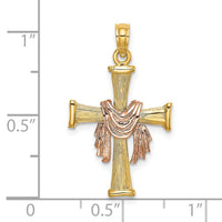 Load image into Gallery viewer, 14l Two-Tone Textured Finish Cross w/ Drape Charm
