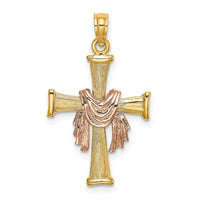 Load image into Gallery viewer, 14l Two-Tone Textured Finish Cross w/ Drape Charm
