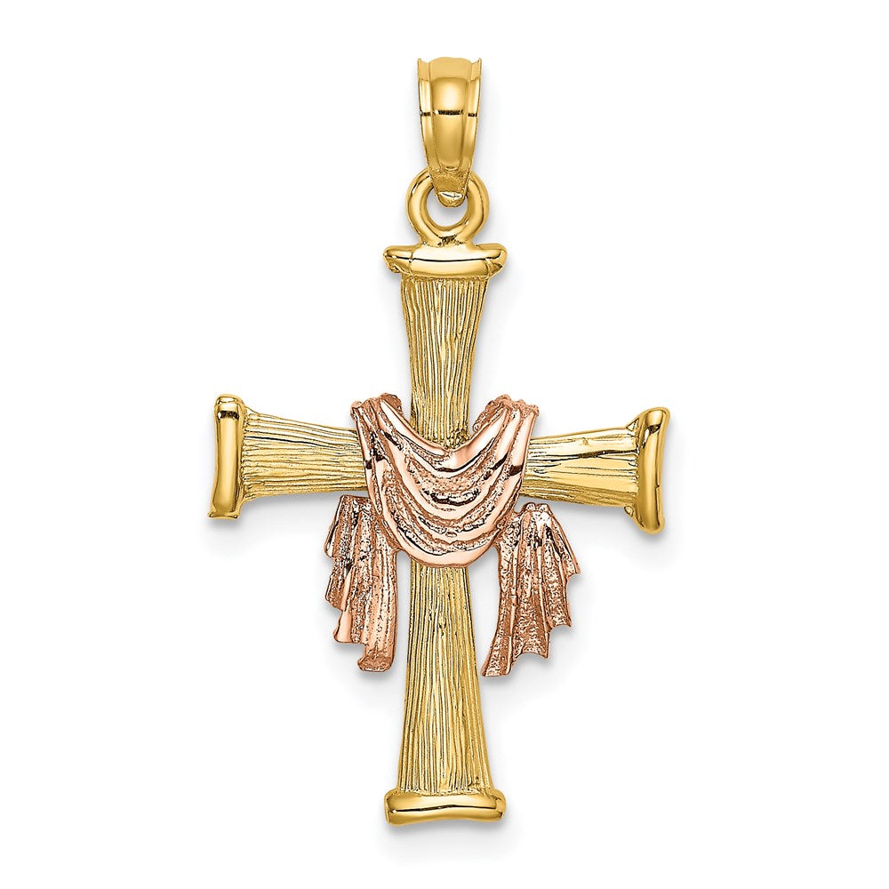 14l Two-Tone Textured Finish Cross w/ Drape Charm