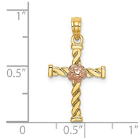 Load image into Gallery viewer, 14k Two-Tone Twisted Cross w/ Flower Charm

