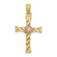 Load image into Gallery viewer, 14k Two-Tone Twisted Cross w/ Flower Charm
