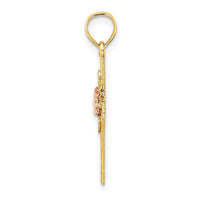 Load image into Gallery viewer, 14k Two-Tone Textured Cross w/ Flower Charm
