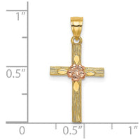 Load image into Gallery viewer, 14k Two-Tone Textured Cross w/ Flower Charm
