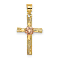 Load image into Gallery viewer, 14k Two-Tone Textured Cross w/ Flower Charm
