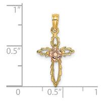 Load image into Gallery viewer, 14k Two-tone Cut-Out Cross w/ Flower Charm
