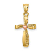 Load image into Gallery viewer, 14k Two-Tone Twisted Cross w/ Heart Charm
