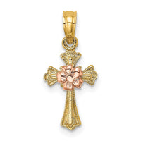 Load image into Gallery viewer, 14k Two-Tone Cross w/ Small Flower Charm
