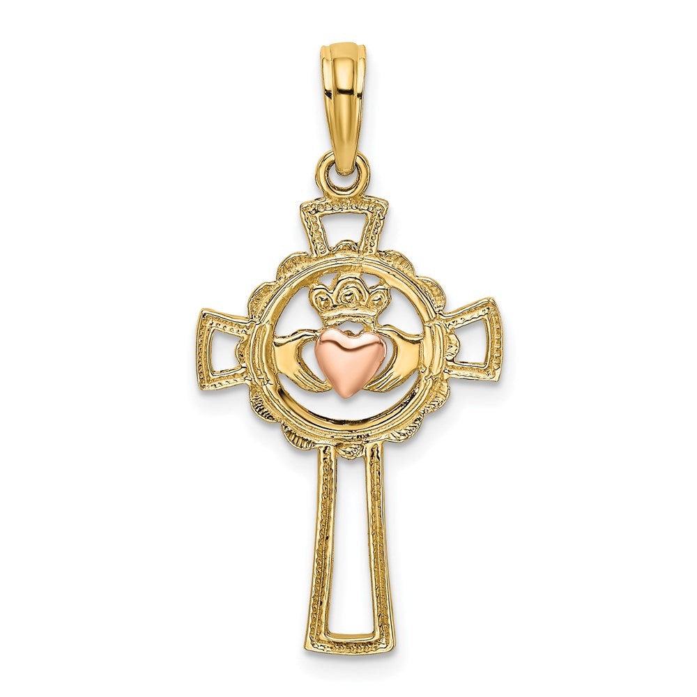 14K Two-Tone Claddagh Cross Charm
