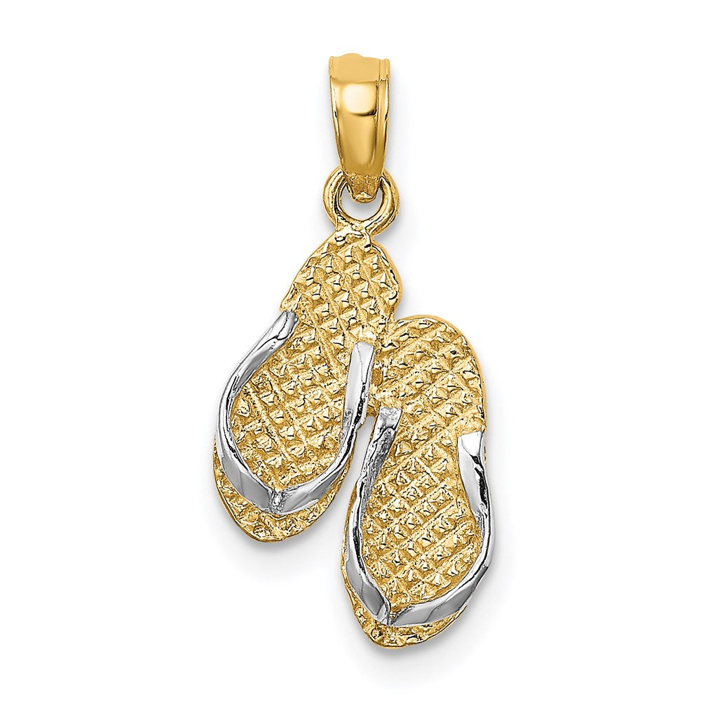 14k with White Rhodium 3D SANIBEL ISLAND Double Flip Flop Charm