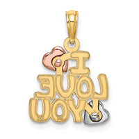 Load image into Gallery viewer, 14k Two-tone w/White Rhodium I LOVE YOU w/Hearts Charm
