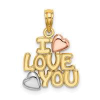 Load image into Gallery viewer, 14k Two-tone w/White Rhodium I LOVE YOU w/Hearts Charm
