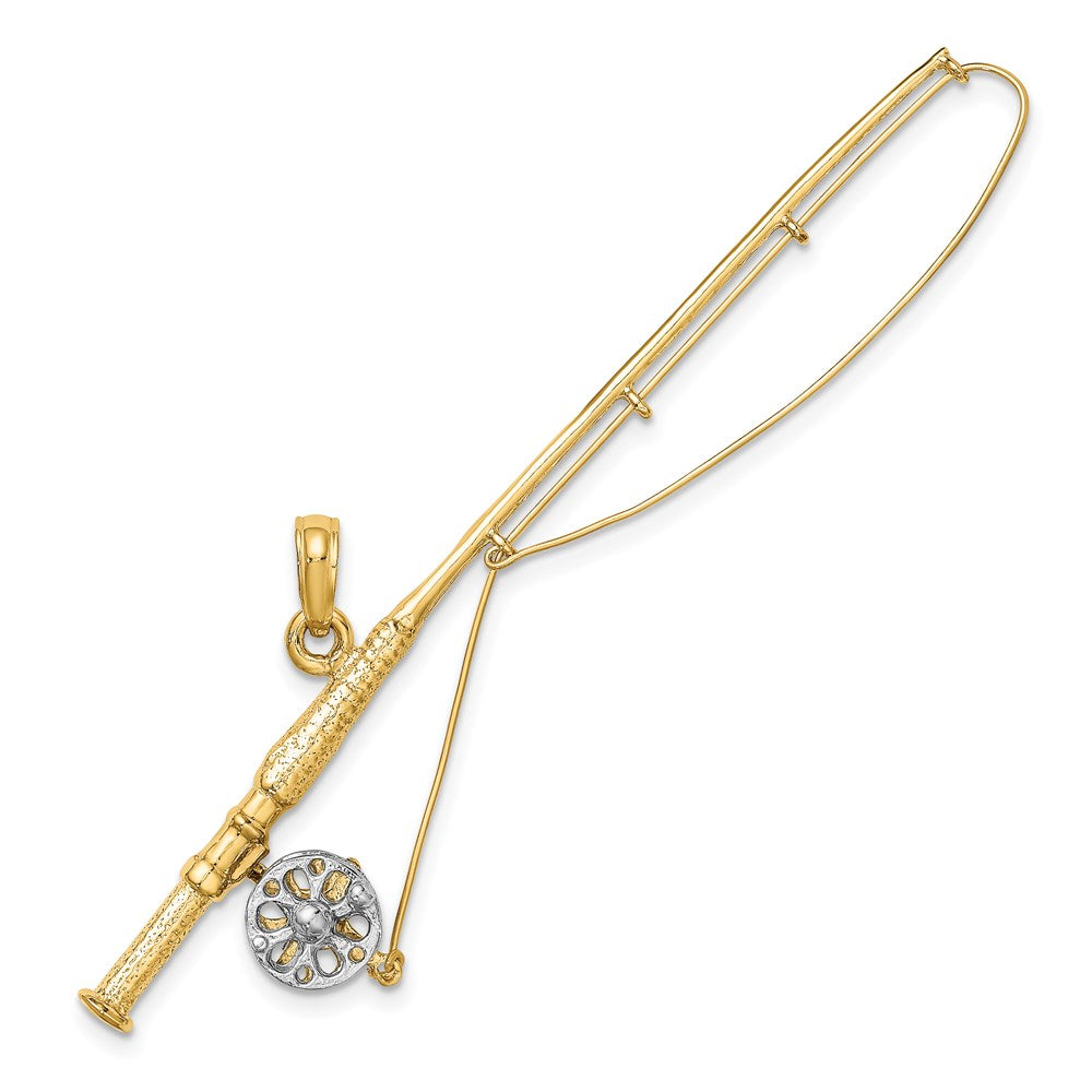 14K w/Rhodium 3-D Fly Rod Fishing Pole Charm