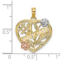 Load image into Gallery viewer, 14k Two-tone w/White Rhodium #1 MOM Heart w/Flower Charm
