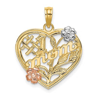 Load image into Gallery viewer, 14k Two-tone w/White Rhodium #1 MOM Heart w/Flower Charm
