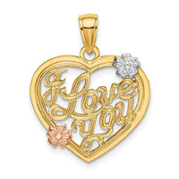Load image into Gallery viewer, 14k Two-tone w/White Rhodium I LOVE YOU Heart w/Flowers Charm
