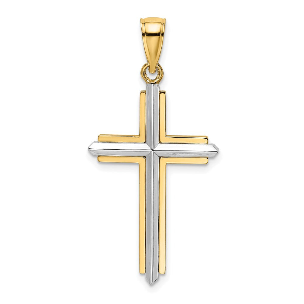 14K Two-tone Polished Cross Charm
