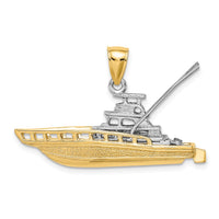 Load image into Gallery viewer, 14k Two-tone Textured 3-D Offshore Sportfishing Boat Charm
