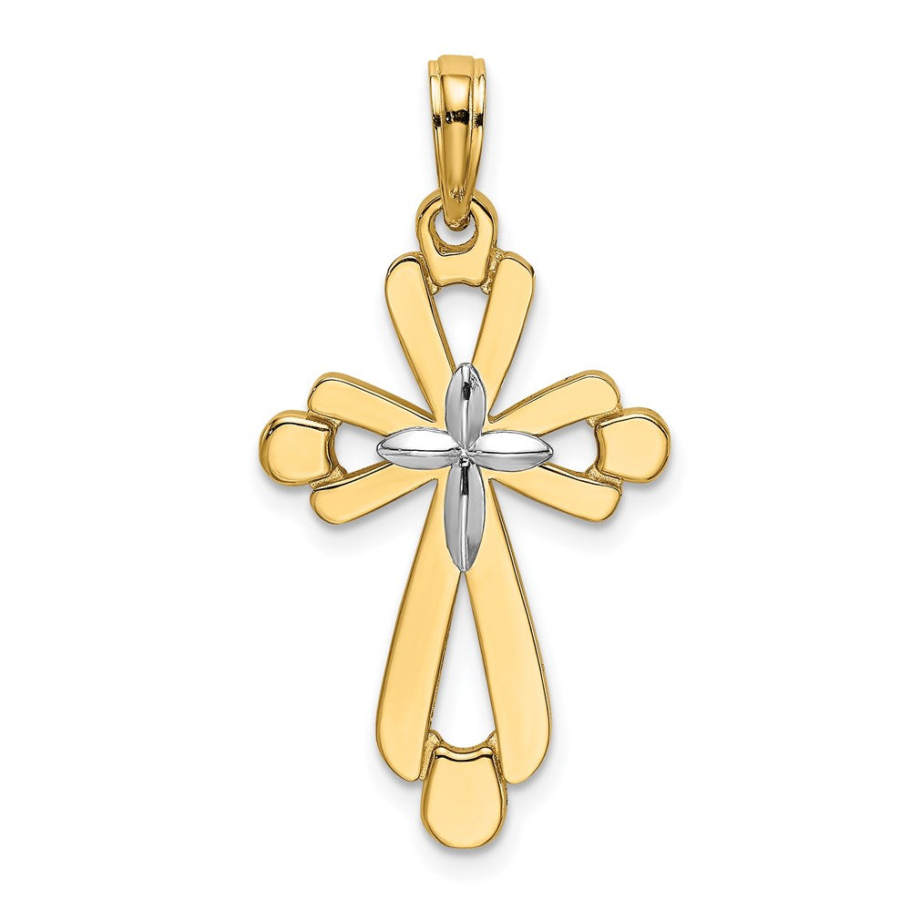 14K W/ Rhodium Polished Fancy Cross Charm