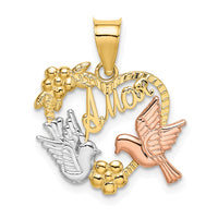 Load image into Gallery viewer, 14k Two-tone w/White Rhodium AMOR Heart w/Doves Charm
