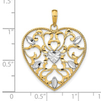 Load image into Gallery viewer, 14k w/Rhodium Filigree Leaf Accent Heart Charm

