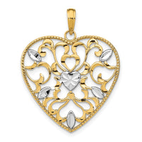 Load image into Gallery viewer, 14k w/Rhodium Filigree Leaf Accent Heart Charm
