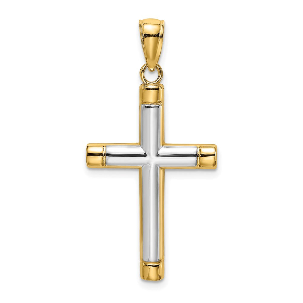14K W/ Rhodium Polished Tubular Cross Charm