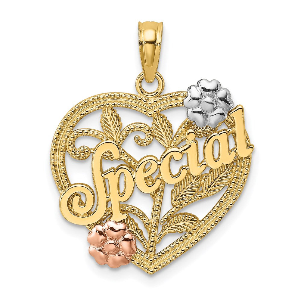 14k Two-tone w/ White Rhodium SPECIAL  On Heart w/ Flower Charm