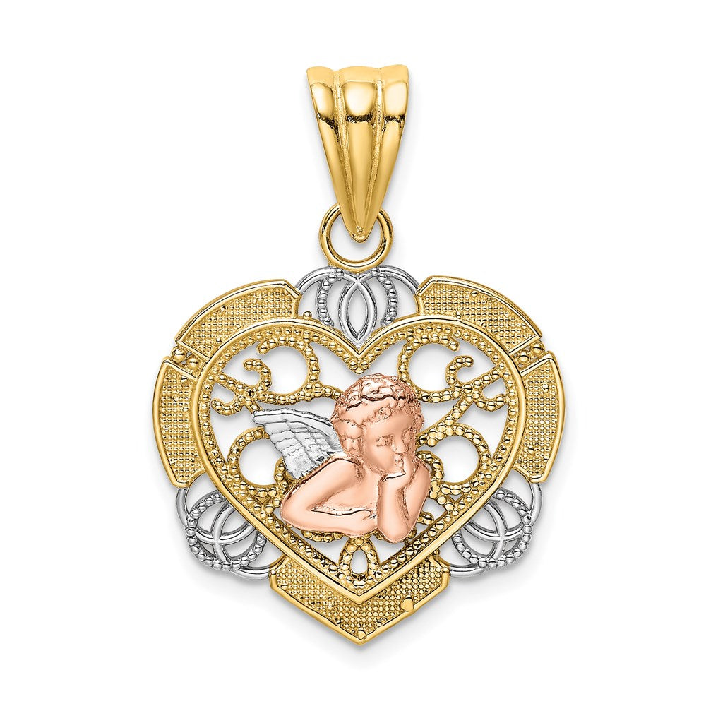 14K Two-tone w/White Rhodium Angel In Heart Charm