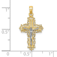 Load image into Gallery viewer, 14K W/ Rhodium Textured Lace Trim Crucifix Charm
