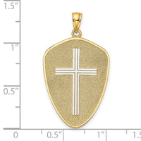 Load image into Gallery viewer, 14K w/Rhodium Cross Shield W/ Joshua 1:9 On Reverse Charm
