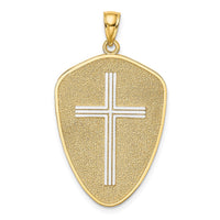 Load image into Gallery viewer, 14K w/Rhodium Cross Shield W/ Joshua 1:9 On Reverse Charm

