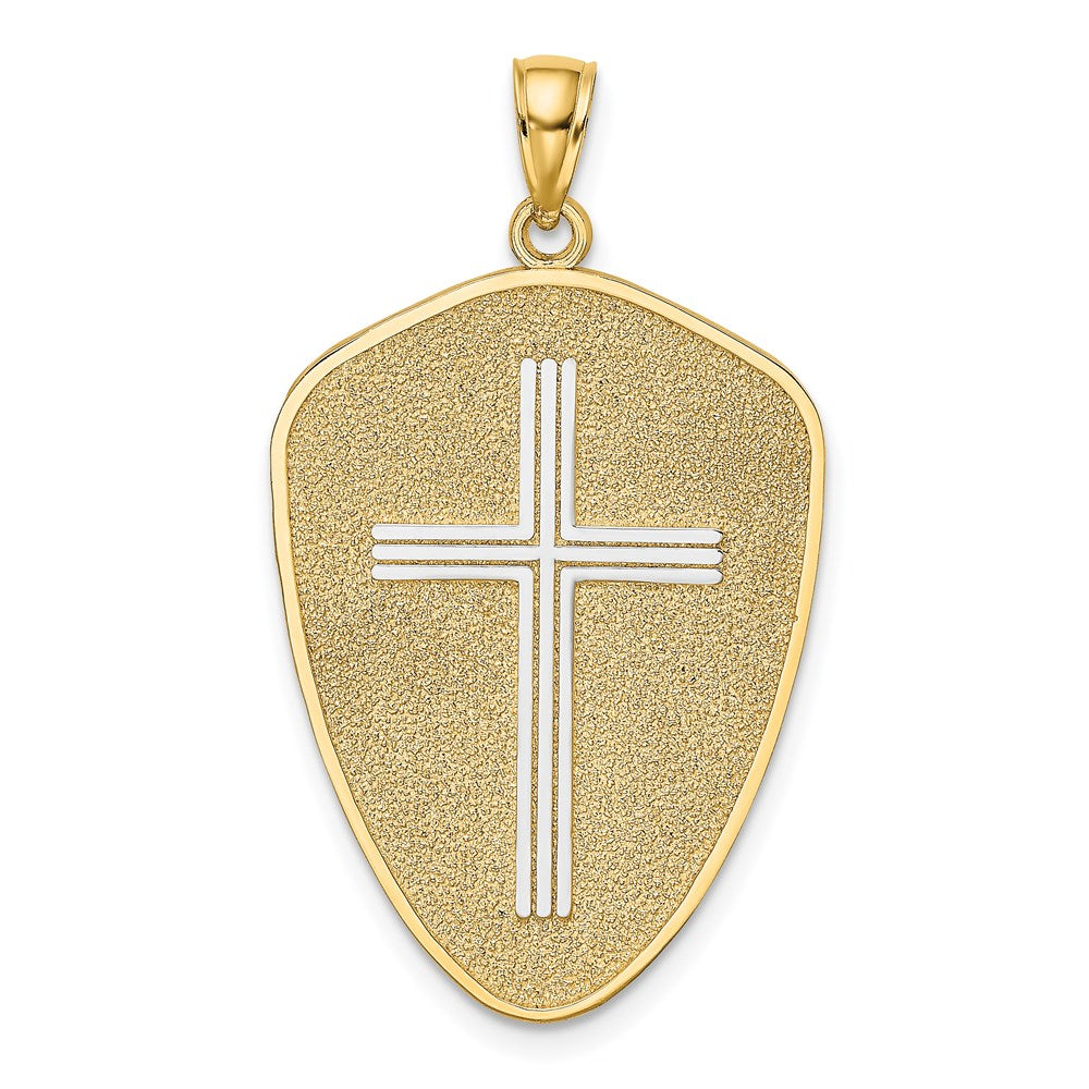 14K w/Rhodium Cross Shield W/ Joshua 1:9 On Reverse Charm