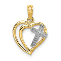Load image into Gallery viewer, 14K W/ Rhodium Cross In Heart Charm
