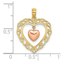 Load image into Gallery viewer, 14k Yellow and Rose Gold Polished Dangling Heart In Heart Charm
