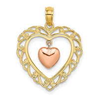Load image into Gallery viewer, 14k Yellow and Rose Gold Polished Dangling Heart In Heart Charm
