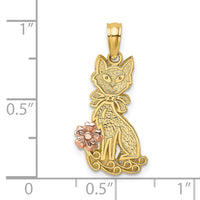 Load image into Gallery viewer, 14k Two-Tone Sitting Cat w/ Bow and Flower Charm
