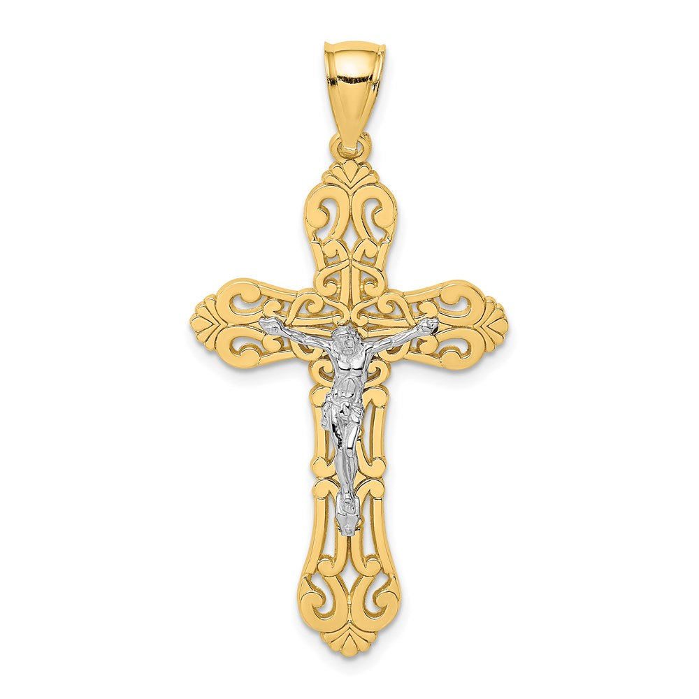 14K Two-tone Crucifix W/ Scrolled Tips Charm